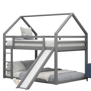 Lit Superposé 140x200 Cm, Lit Enfant Avec Toboggan Et Échelle, Gris