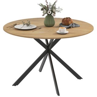 Table à Manger Ronde Chêne 120cm 4 Personne, Style Industriel