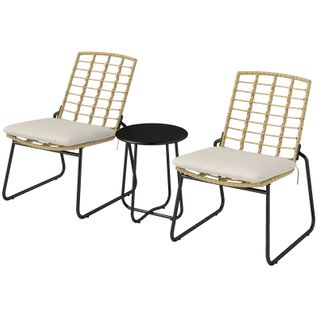 Ensemble Jardin 3 Pièces, Table Ronde Et 2 Chaises Empilables Avec Coussins, 3 Pièces