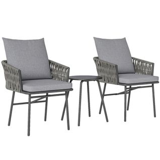 Ensemble Bistrot 3 Pièces Table Ronde Et 2 Fauteuils Avec Coussins Déhoussables Gris