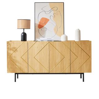 Buffet 160x40x78cm, 4 Portes, Cloisons Réglables, Panneaux De Particules, Couleur Bois