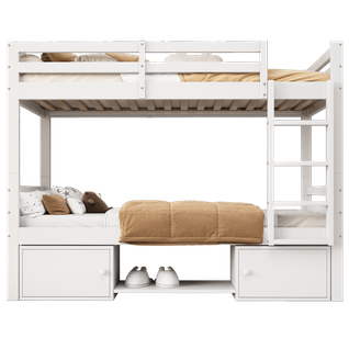 Lit Superposé 90x200 Cm, Lit Enfant Avec Étagères à Chaussures Et Casiers, Blanc