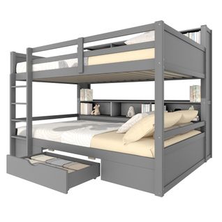 Lit Superposé 90x200 Cm, Lit Enfant Avec Tiroirs, Avec Compartiments De Rangement, Gris