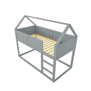 Lit Superposé 90x200 Cm, Lit Enfant Avec Escalier, Structure En Bois, Gris