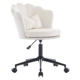 Chaise Pivotante Beige En Velours Hauteur Réglable, Avec Coussin Lombaire