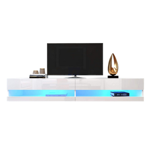 Meuble TV Blanc LED, Meuble TV Bas Avec Espace De Rangement Ouvert