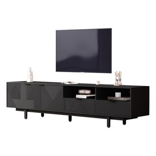 Meuble TV 200 Cm, Meuble TV Noir Avec Casier, 2 Tiroirs Et 2 Rangements Ouverts