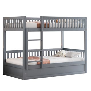 Lit Superposé Coffre 90x200cm Avec Rangement Et Sommiers, En Pin Gris