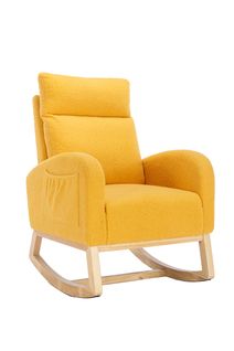 Rocking Chair, Fauteuil à Bascule En Tissu Teddy, Siège Rembourré, Avec Sac Latéral, Jaune