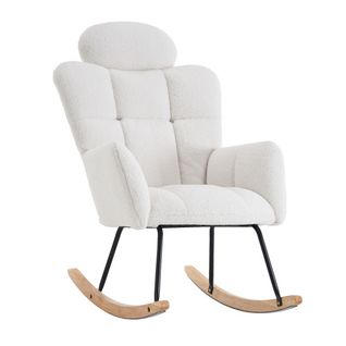 Rocking Chair, Fauteuil à Bascule En Tissu Teddy, Siège Rembourré, Blanc