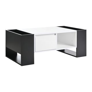 Table Basse Rectangulaire Noire Et Blanche Avec Tiroir Et 4 Compartiments Ouverts