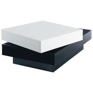 Table Basse Rectangulaire Rotative Avec Coutures Noires Et Blanche, Table Basse Pour Salon