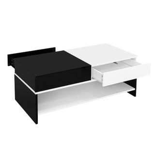 Table Basse Rectangulaire Blanche Et Noire Avec 2 Tiroirs, Espace De Rangement Ouvert