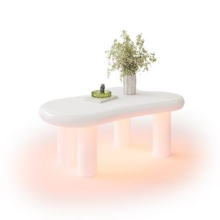 Table Basse En Forme De Nuage Avec Éclairage LED Et Tiroirs, 4 Pieds Ronds Creux, Blanc