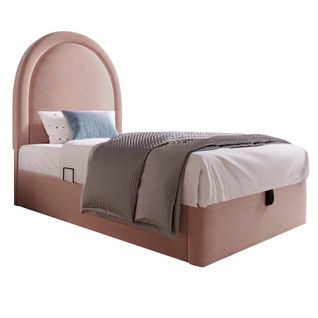 Lit Coffre Enfant 90x190cm En Tissu Velours,rose