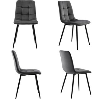 Lot De 4 Chaises De Salle à Manger En Velours Avec Dossier Rembourré, Pieds En Métal, Gris Foncé