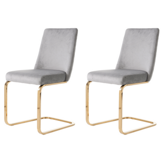 Lot De 2 Chaises De Salle à Manger En Velours Gris, Motif Losange Au Dos, Pieds En Métal Doré