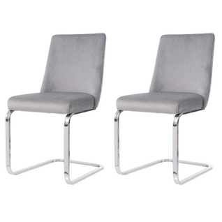 Lot De 2 Chaises De Salle à Manger En Velours Gris, Motif Losange Au Dos, Pieds En Métal Argenté