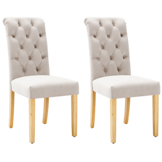 Lot De 2 Chaises De Salle à Manger En Velours Beige Avec Anneau Chromé, Pieds En Bois