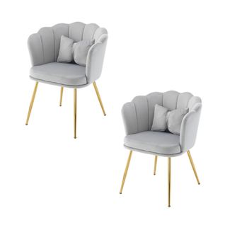 Lot De 2 Chaises De Salle à Manger En Velours Gris Avec Coussin Papillon, Pieds En Métal Doré