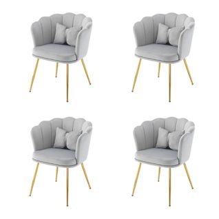Lot De 4 Chaises De Salle à Manger En Velours Gris Avec Coussin Papillon, Pieds En Métal Doré