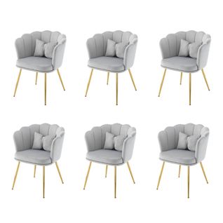 Lot De 6 Chaises De Salle à Manger En Velours Gris Avec Coussin Papillon, Pieds En Métal Doré
