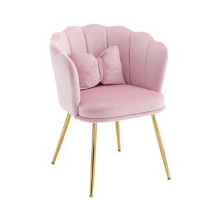 Chaise De Salle à Manger En Velours Rose Avec Coussin Papillon, Pieds En Métal Doré