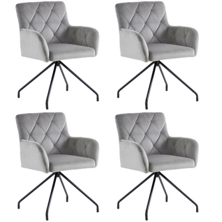 Lot De 4 Chaises De Salle à Manger En Velours à Motif Losange, Pieds En Métal, Gris
