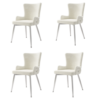 Lot De 4 Chaises De Salle à Manger En Velours Beige Avec Motif à Boutons, Pieds En Métal Argenté