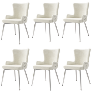 Lot De 6 Chaises De Salle à Manger En Velours Beige Avec Motif à Boutons, Pieds En Métal Argenté