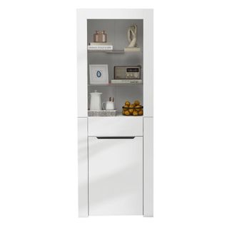 Vitrine Blanche Avec LED,1 Armoire, 1 Tiroir Et 2 Étagères, 60x36x165 Cm