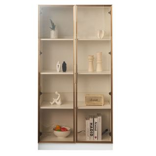 Vitrine Blanche En Verre Avec Éclairage LED Et Étagères Mobiles, 80x40x160 Cm