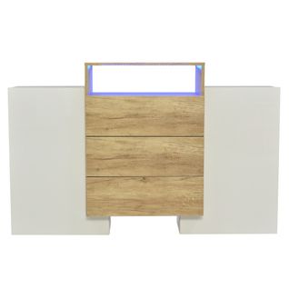 Commode à 3 Tiroirs, Commode Blanc Brillant Avec Éclairage LED, 2 Portes