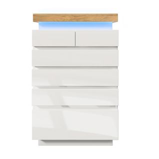 Commode à 6 Tiroirs, Commose Blanche Avec Éclairage LED, 115 X 73 X 39 Cm