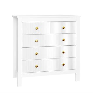 Commode à 4 Tiroirs, Commode Blanche Avec Poignées Dorés, 70x40x81 Cm