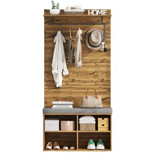 Vestiaire D'entrée Avec Armoire à Chaussures, Étagère, Crochets Et Rangements, Chêne