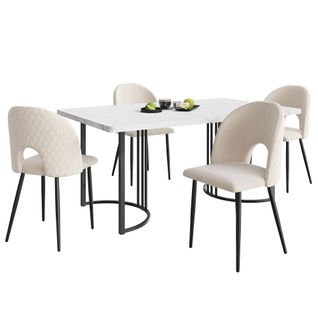 Ensemble De Table Avec Lot De 4 Chaises, Pieds De Chaise Réglables, Panneau Blanc, Beige
