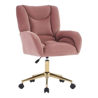 Fauteuil De Bureau Pivotante à Hauteur Réglable En Velours, Avec Pieds Dorés, Rose