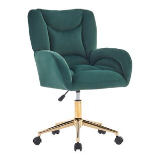 Fauteuil De Bureau Pivotante à Hauteur Réglable En Velours, Avec Pieds Dorés, Vert