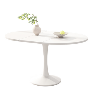 Table à Manger Extensible Ovale Blanche, Base Ronde