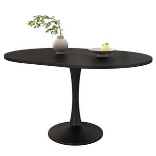 Table à Manger Extensible Ovale Noire, Base Ronde