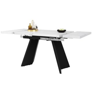 Table à Manger Extensible Rectangulaire Blanche En Mdf, En Placage De Marbre