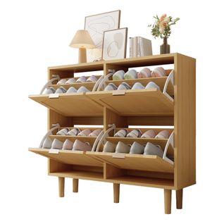 Meuble à Chaussures Imitation Chêne Clair Avec 4 Portes