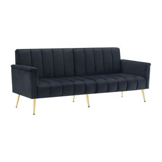 Canapé Convertible 2 Places En Velours Noir 183 cm Avec Accoudoirs Réglables