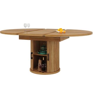Table à Manger Extensible Ronde Bois 118-158cm 6 Personnes Avec Rangement
