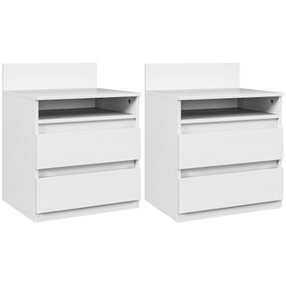 Lot De 2 Tables De Chevet Blanches Avec 2 Tiroirs, Étagère Ouverte, Sans Poignée