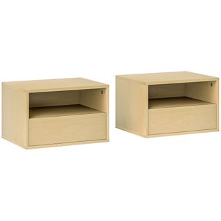 Lot De 2 Tables De Chevet Suspendues Avec Tiroir, Étagère Ouverte, Bois