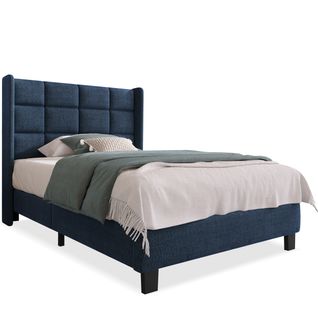 Lit90x200,lit Simple,lit Adulte,cadre De Lit,tête De Lit,lin,bleu