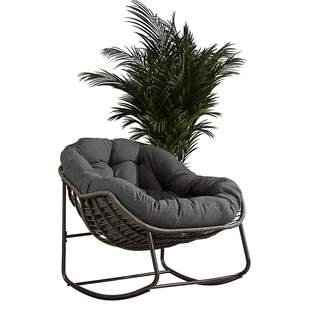 Fauteuil à Bascule En Rotin Tissé Gris Foncé Avec Siège Extra Large