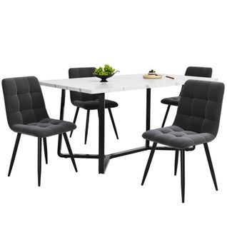Ensemble Table Et Chaises, Table à Manger Avec Pieds En Métal Noir Et 4 Chaises En Velours Gris